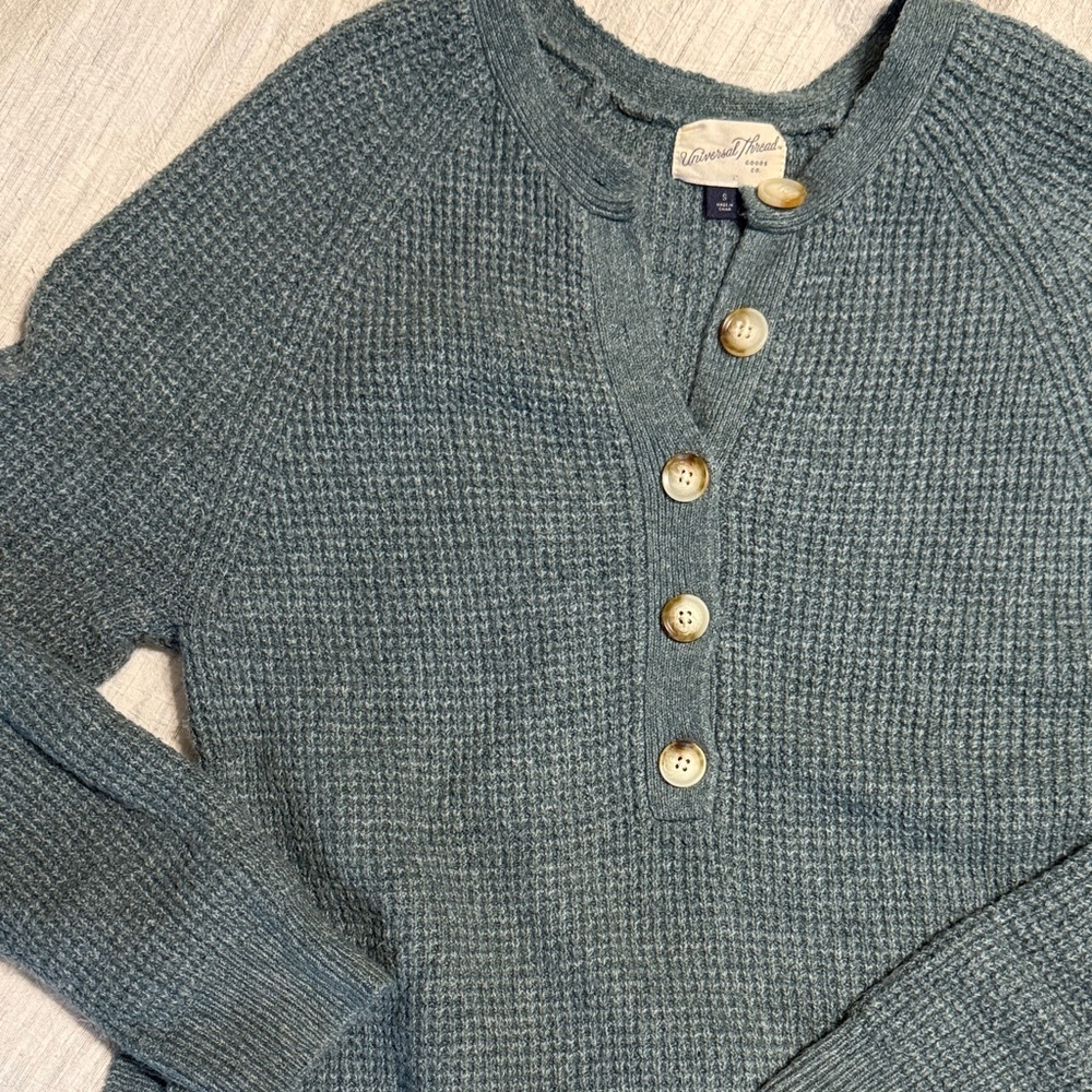 Universal Thread Knit Henley Sweater Dress in Dark Teal Midi Small - Picture 2 of 7